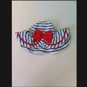 EUC Gymboree Sun Hat with Chin Straps and Bow Detail, 12-24M, Navy Stripe